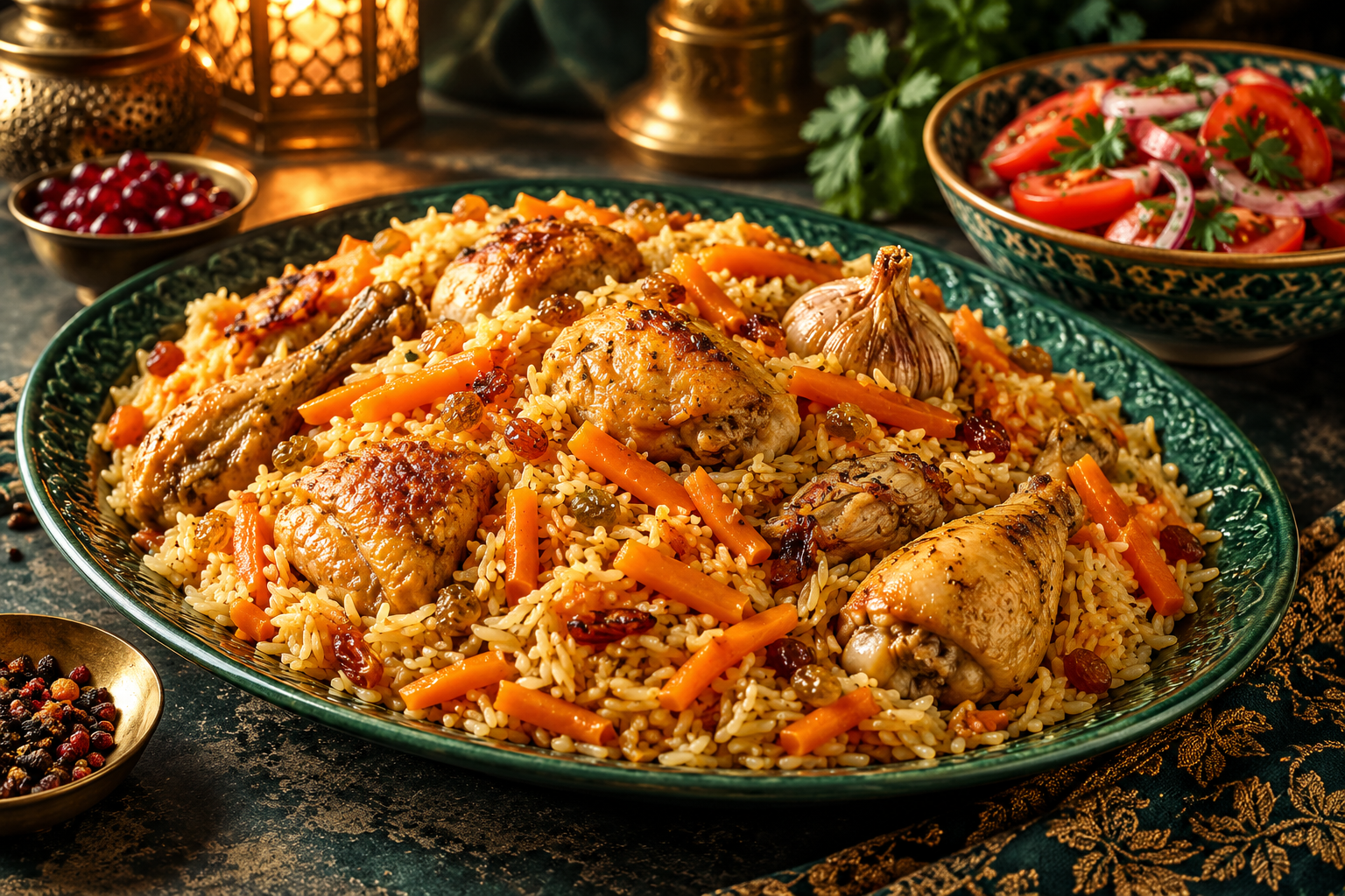 Editorial photograph illustrating chicken plov for four: an original home-kitchen recipe