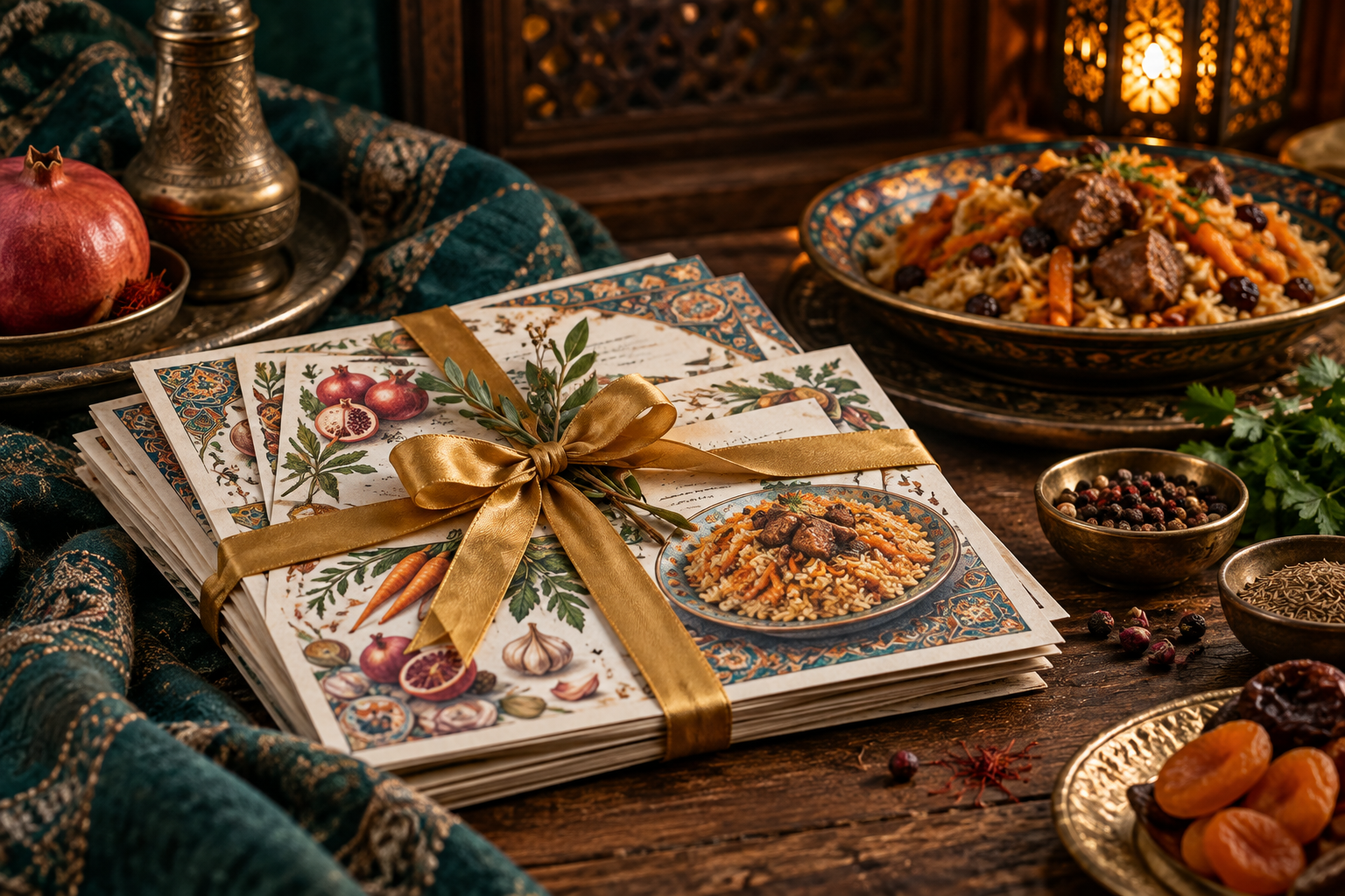 Editorial photograph of wrapped kitchen printables beside spices