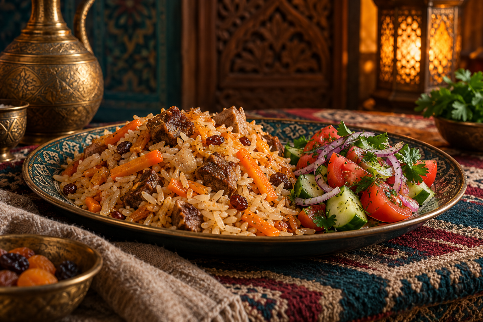 Editorial photograph illustrating is plov healthy? look at ingredients and the whole meal