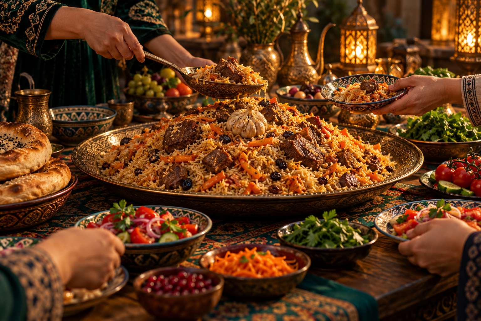 Editorial photograph illustrating celebration plov: planning a generous shared meal