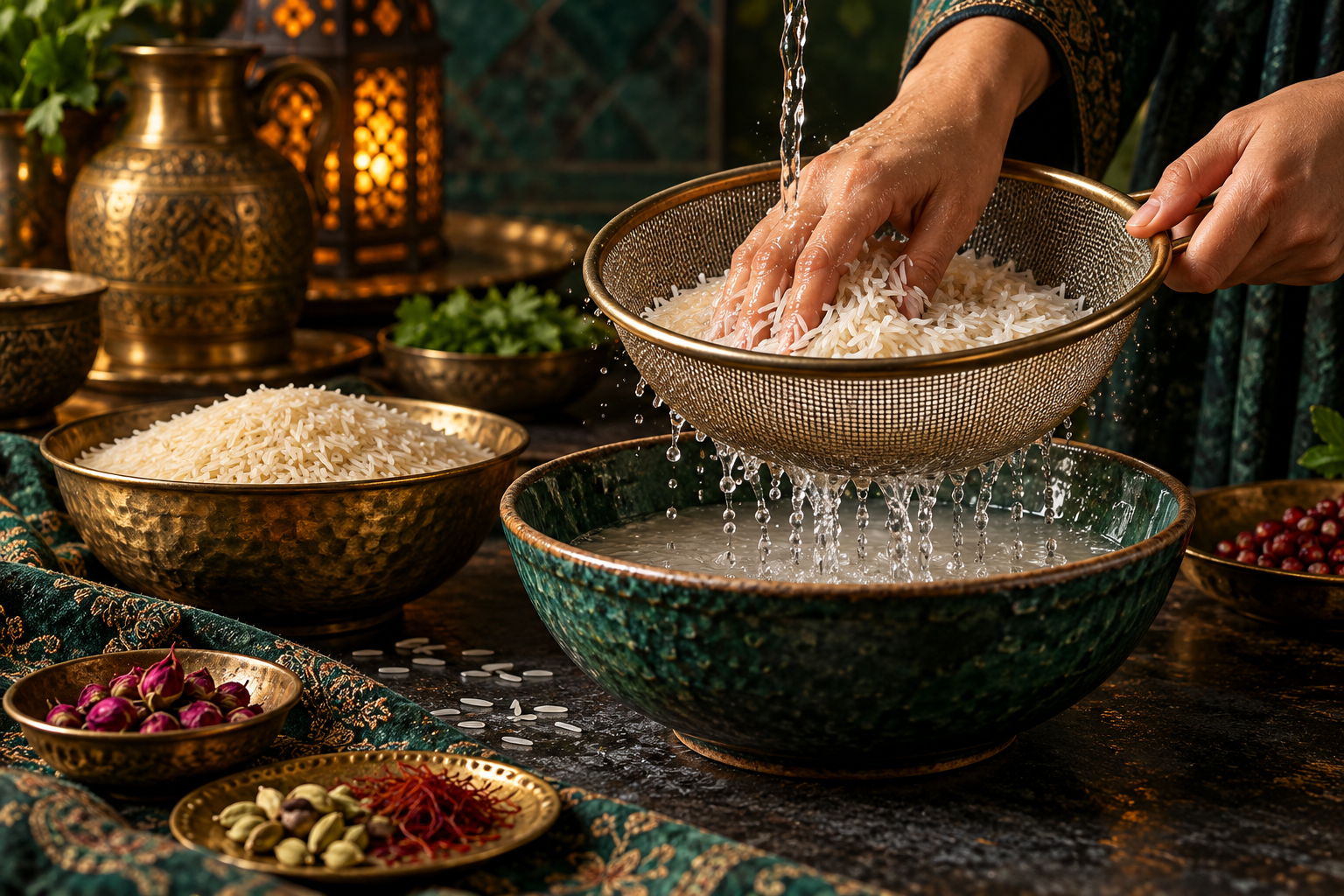 Editorial photograph illustrating should you rinse or soak rice for plov?