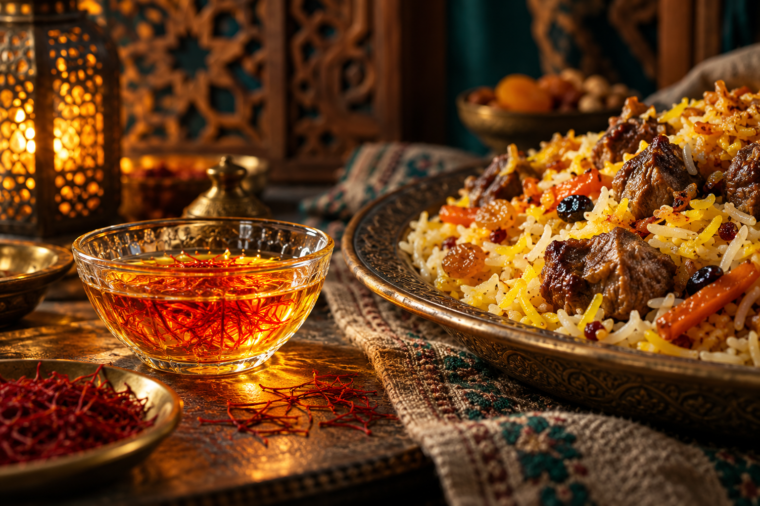Editorial photograph illustrating saffron rice and plov: colour, aroma and a measured approach