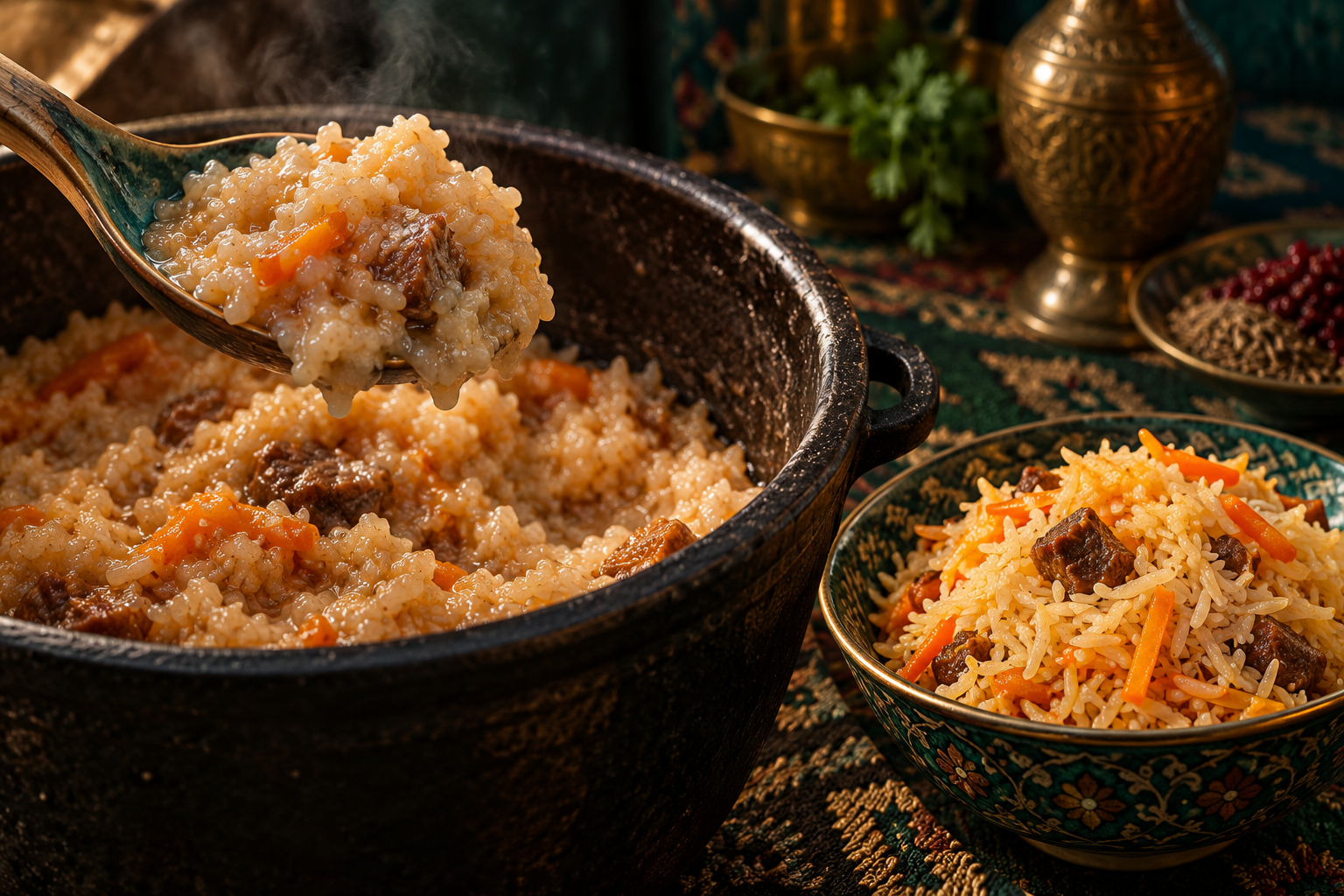 Editorial photograph illustrating why is my plov rice mushy? diagnose the next batch